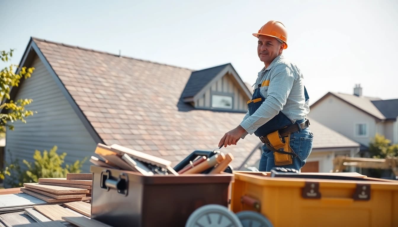 Roofing contractor installing shingles on a house, demonstrating quality workmanship.