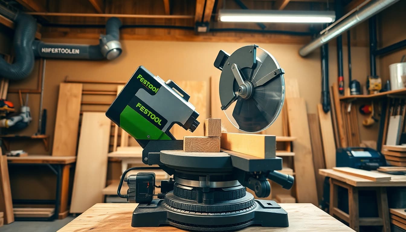 Using the Festool compound miter saw to achieve accurate crosscuts and bevel cuts in woodworking projects.
