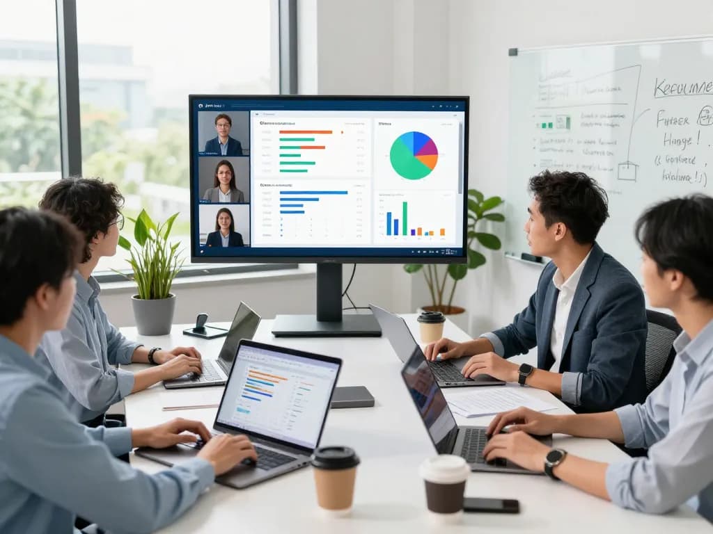 Team using WPS官网 for collaborative editing in a modern office setting