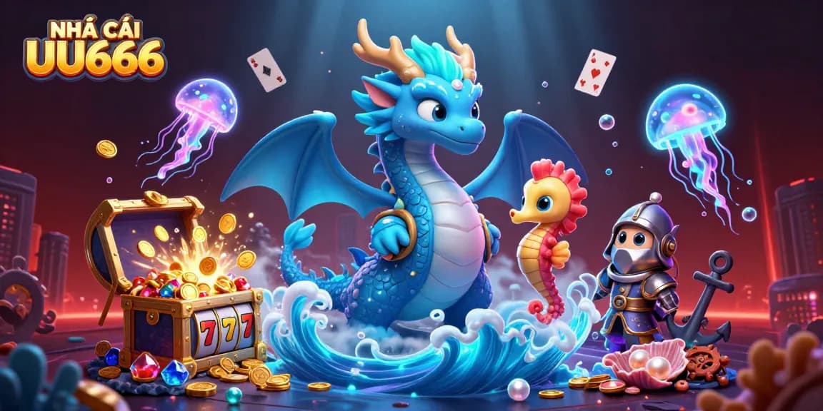 Engage with NHÀ CÁI UU666 through a vibrant underwater casino of dragon and seahorse.