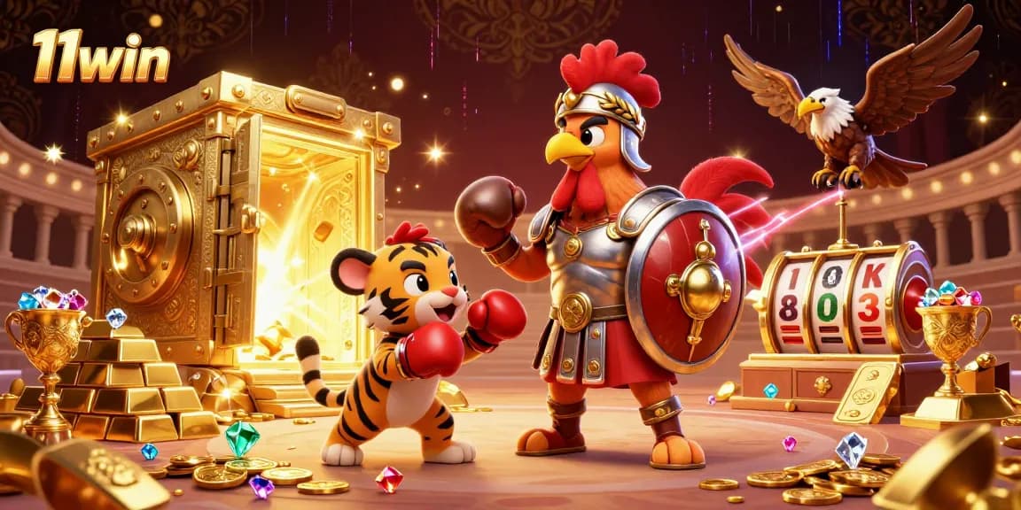 Experience thrilling wins with 11win's vibrant casino scene featuring colorful characters and dynamic elements.