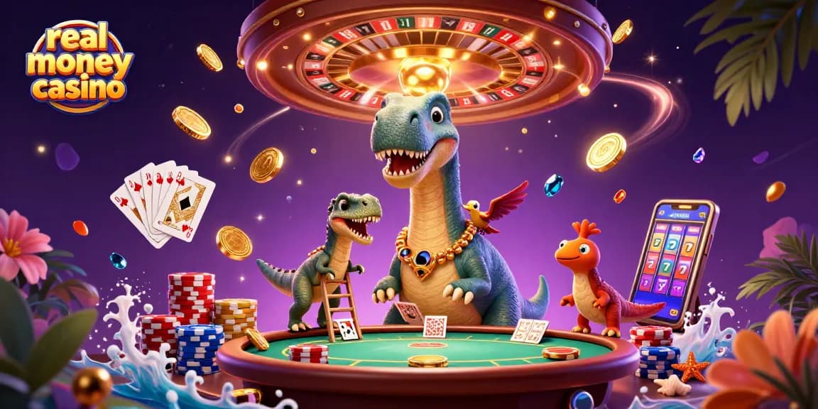 Experience the excitement of a real money casino with vibrant characters and dynamic game elements.