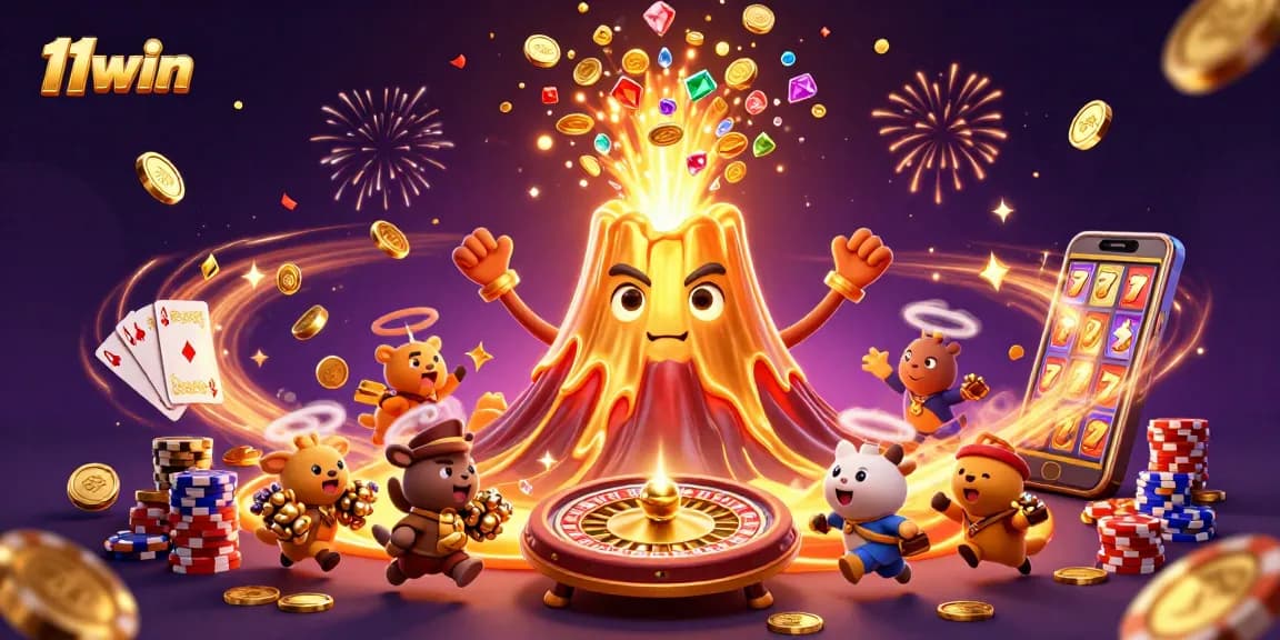 11win erupts with coins and gems in an enchanting 3D casino scene celebrating wins