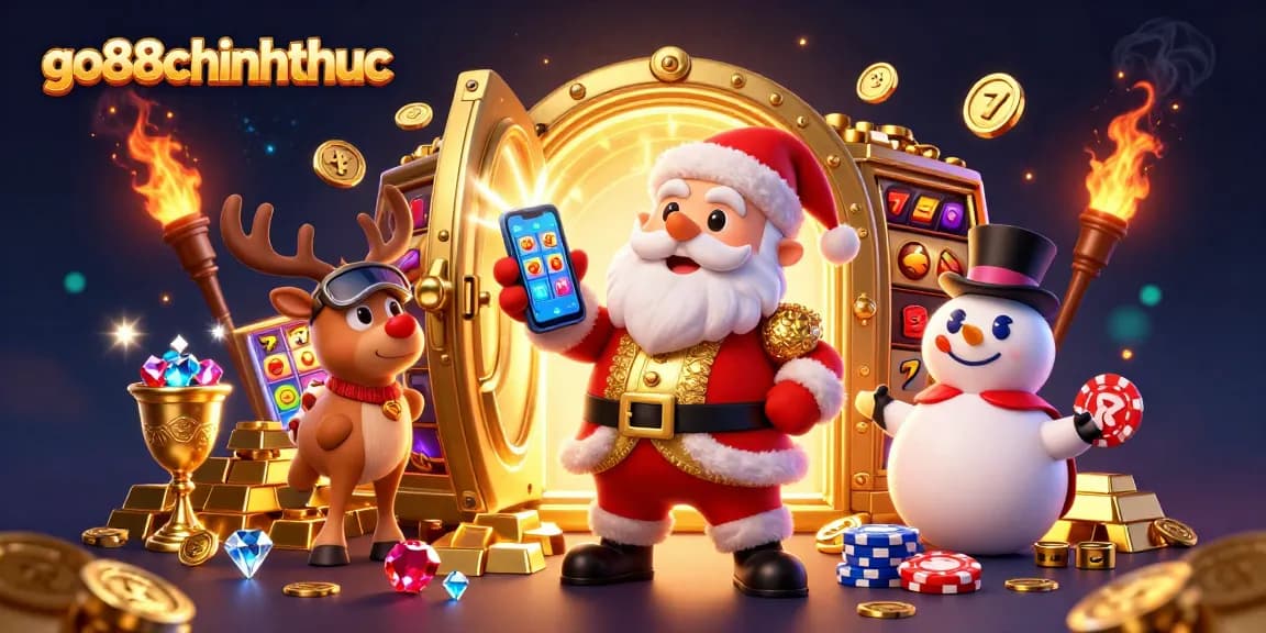 Join Santa Claus, his reindeer, and a snowman celebrating jackpot wins at go88chinhthuc's vibrant casino.