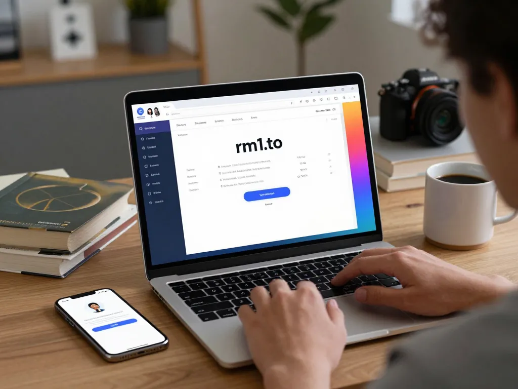 Logging into rm1.to platform with user-friendly interface in a cozy workspace.