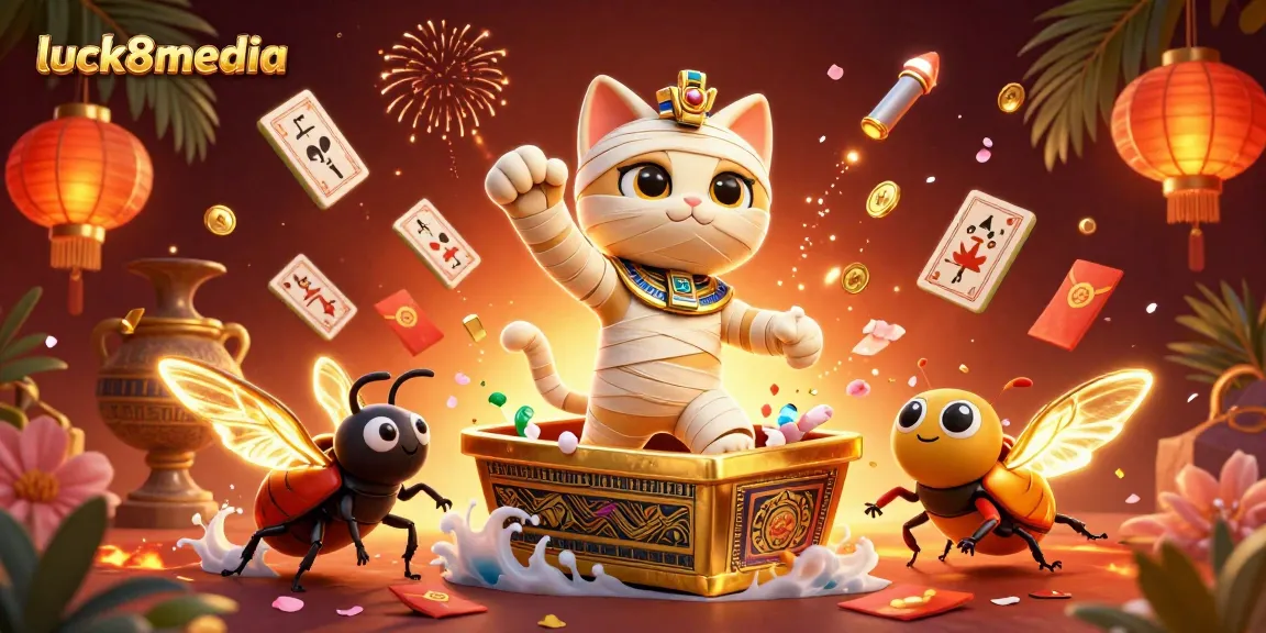 Experience thrilling gameplay with luck8media in a vibrant casino illustration featuring an Egyptian mummy.