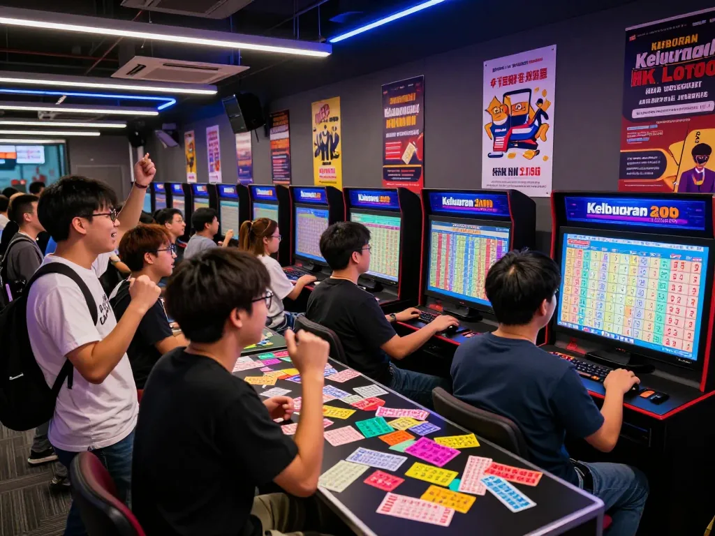 Pemain Keluaran HK Lotto merayakan hasil undian lotere dalam suasana ruang permainan yang menggetarkan.