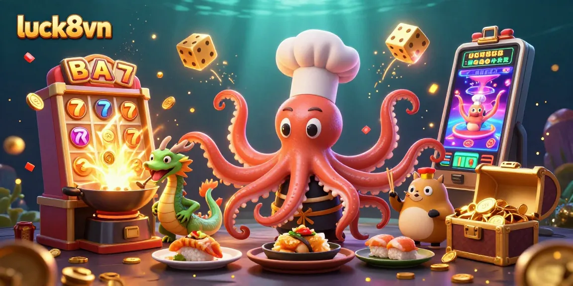 Experience the vibrant fun of luck8vn with thrilling games, featuring an octopus chef and jackpot excitement.