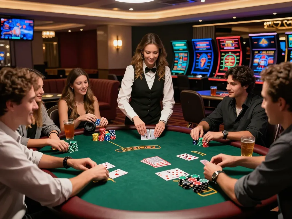 A lively group playing blackjack together at 789club casino, showcasing excitement and camaraderie.