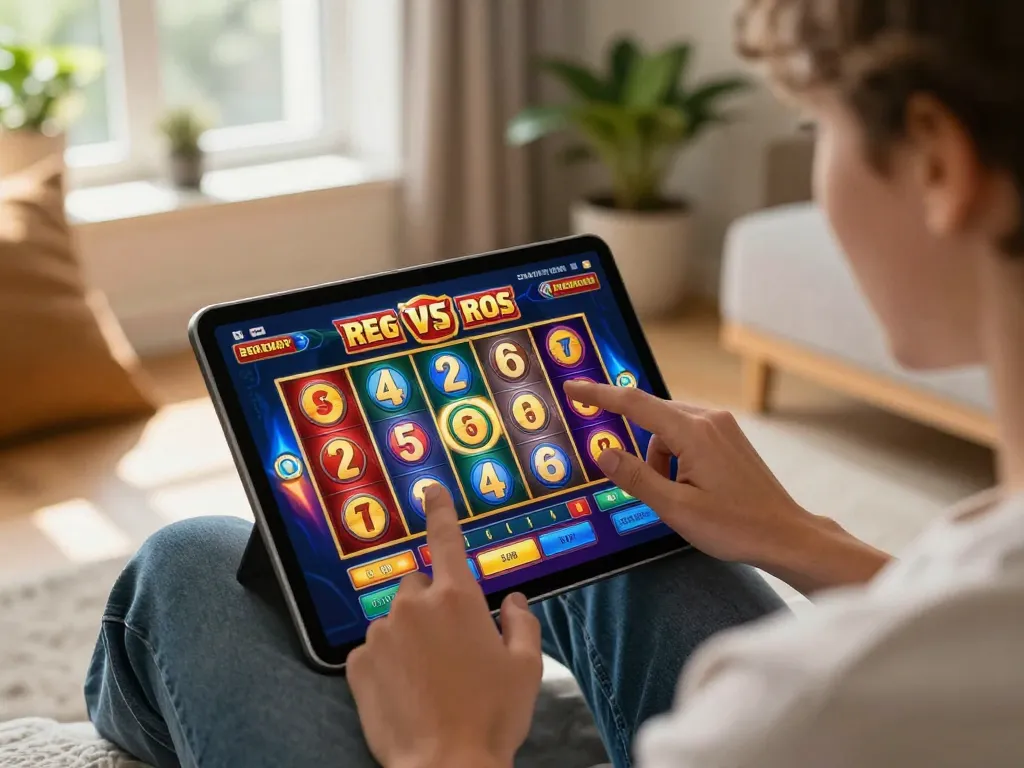 Engaging in online gaming on 32win.com from a cozy home setup, tapping the tablet for big wins.