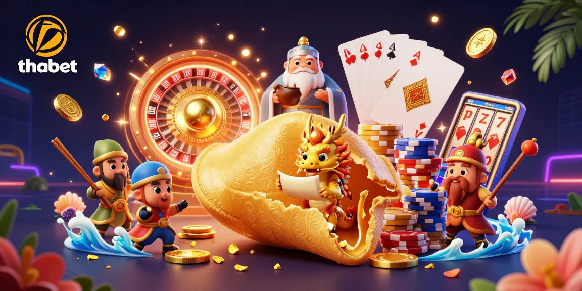 Experience the thrill of winning at thabet with a vibrant 3D casino illustration showcasing lucky symbols and dynamic game elements.