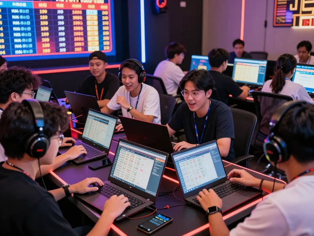 Pemain antusias yang terlibat dalam undian langsung Keluaran HK Lotto, menganalisis angka dan statistik.
