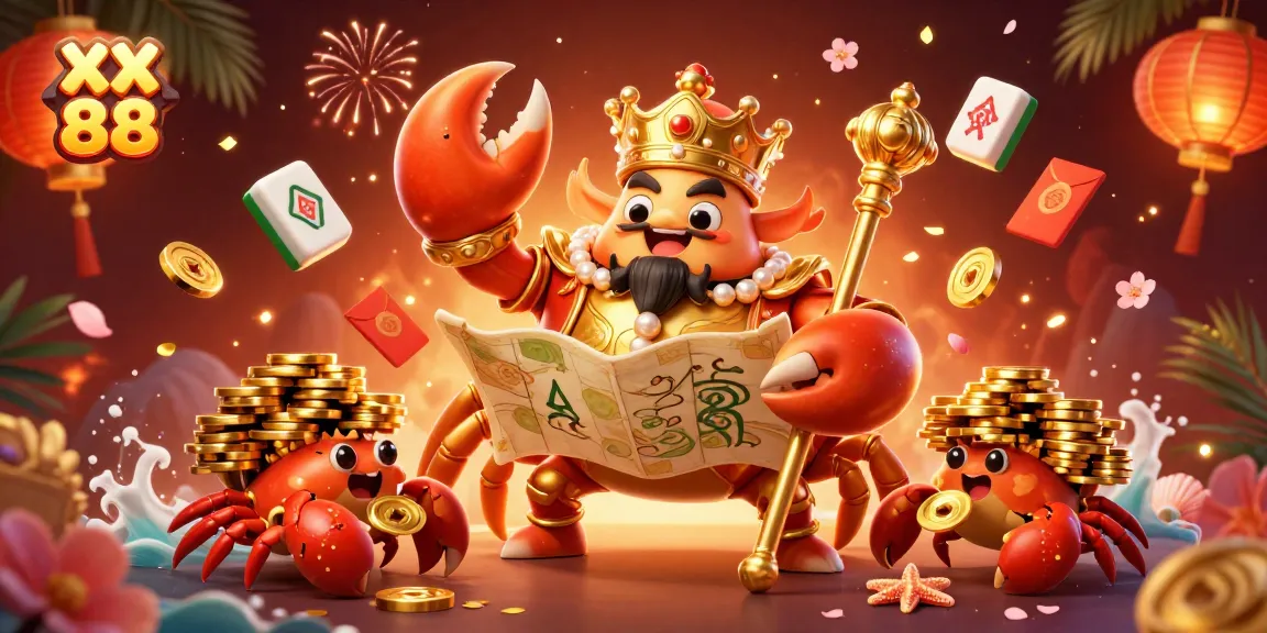 Engage in exciting gameplay at XX 88, featuring vibrant scenes of a golden crab emperor and festive decorations.