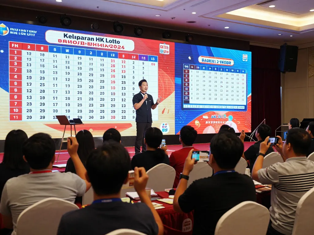 Acara undian langsung Keluaran HK Lotto dengan peserta bersemangat menyaksikan hasil pada layar digital.