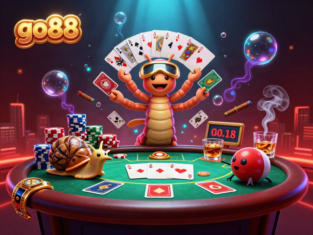 Experience exciting gameplay at go88 with a vivid casino scene featuring a lively dealer and high-rollers.