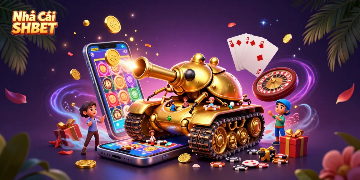 Experience exciting gameplay at Nhà cái SHBET with a vibrant 3D illustration of a unique casino scene.