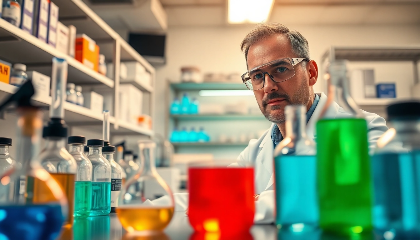 Showcasing peptide research at https://hydroresearchpeptides.com/ with a scientist in a vibrant laboratory.