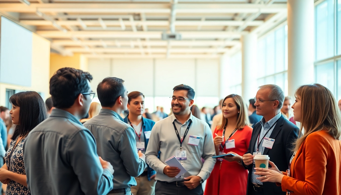 Attendees networking during construction networking events in a vibrant industry conference.