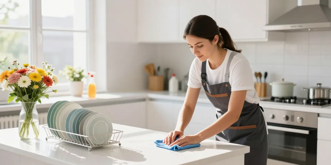 Professional cleaning in a bright kitchen, showcasing putzinstitut bern's expertise in transforming spaces.