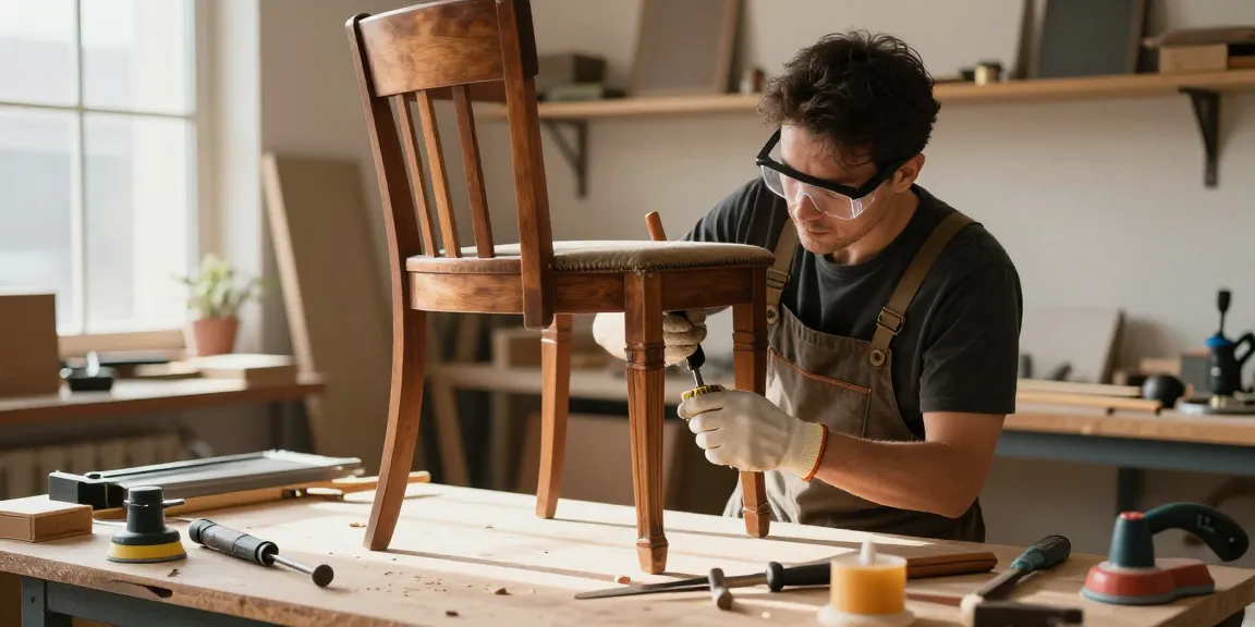 Skilled technician using software for furniture repair companies to enhance workshop efficiency.