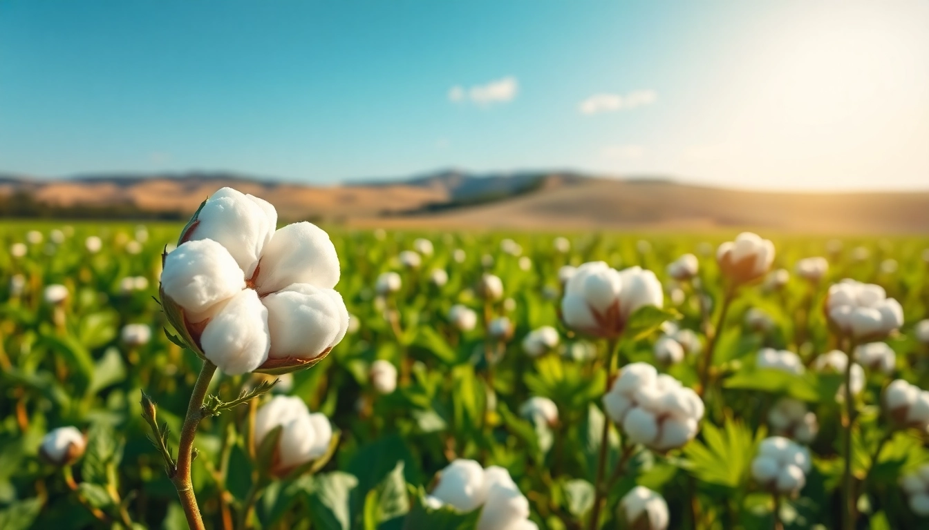 Katoenplanten in een zonnig veld met rijpe katoenbollen klaar voor de oogst.