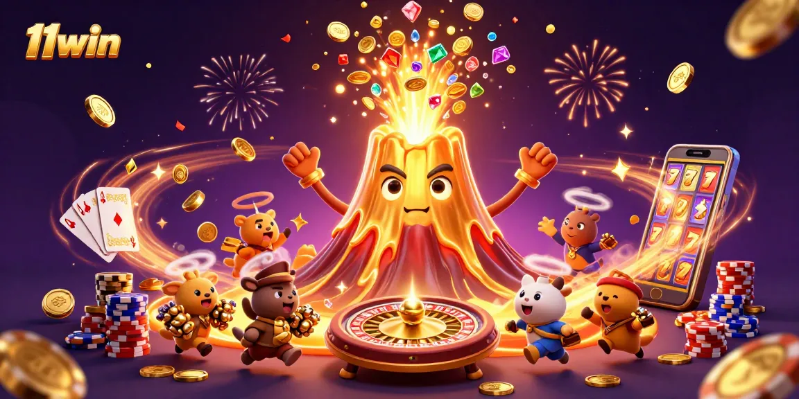 11win erupts with coins and gems in an enchanting 3D casino scene celebrating wins