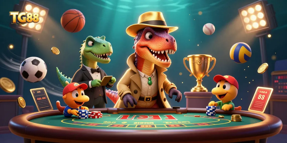 Experience the excitement of TG88's casino gameplay with a velociraptor card counter and a humorous twist.