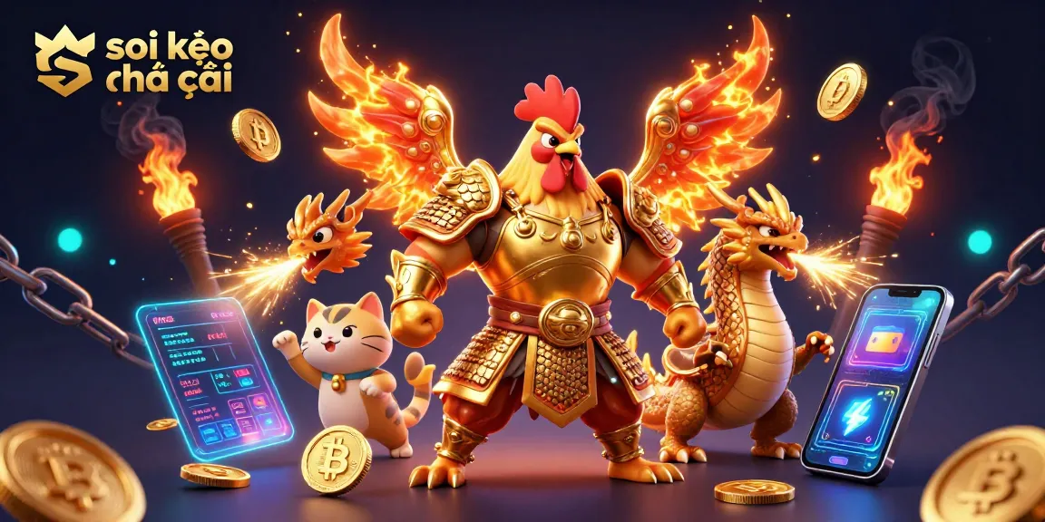 Engage with soi kèo nhà cái and experience an electrifying 3D illustration showcasing gaming elements and characters.