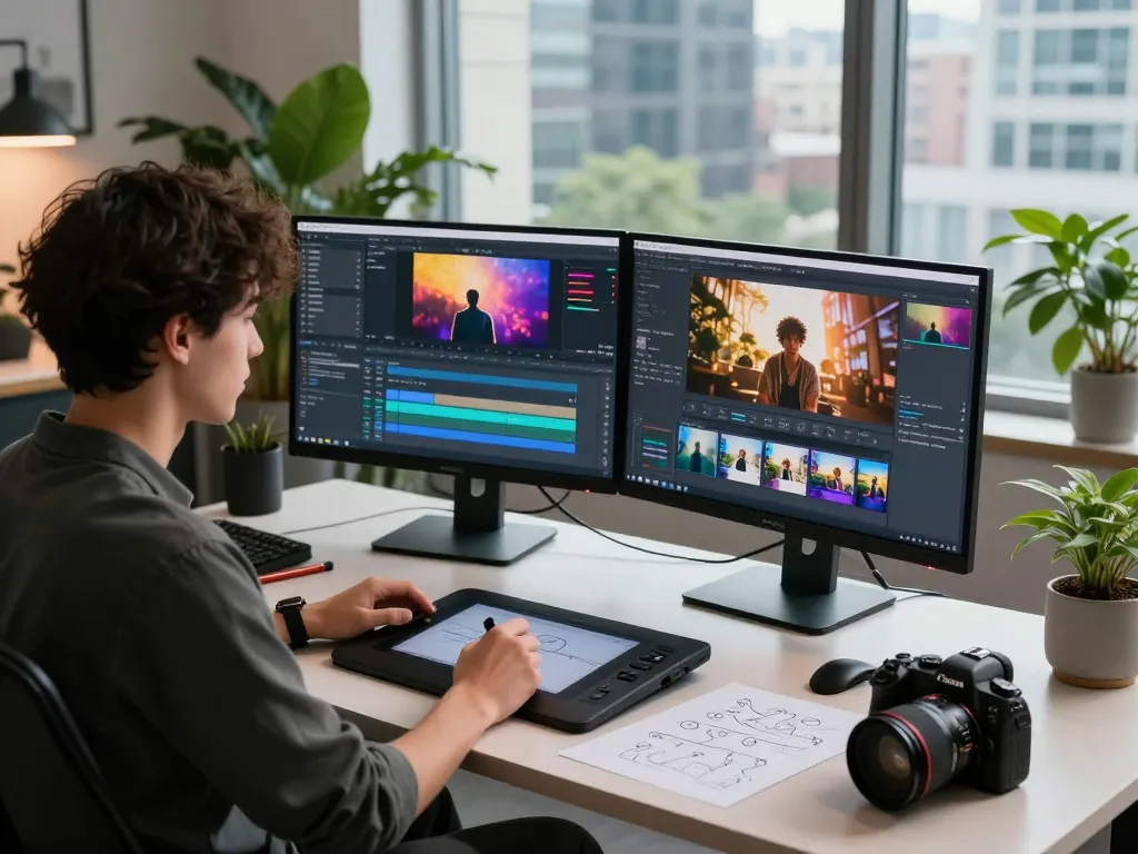 Creating motion videos with Kling motion ai in a high-tech creative studio setting