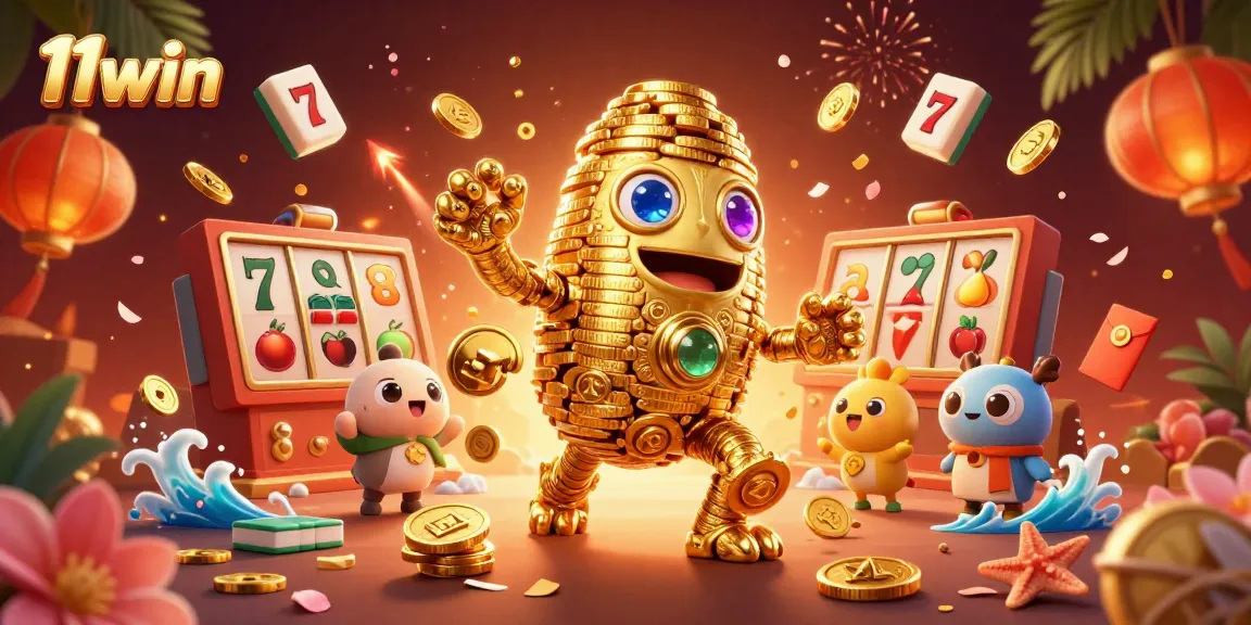 Experience the thrill of 11win slots with a visually stunning golden golem and vibrant game elements.