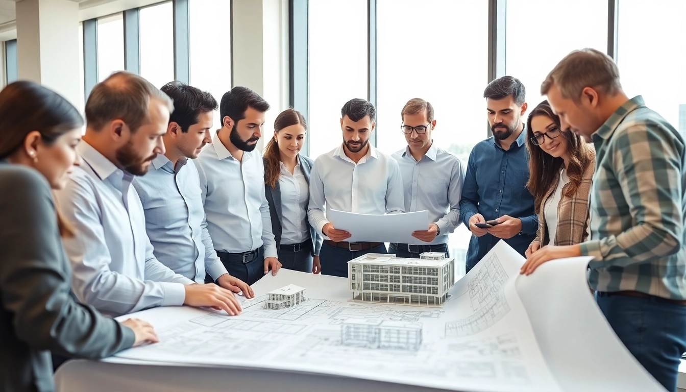 Manhattan Commercial General Contractor team collaborating on a project with blueprints.