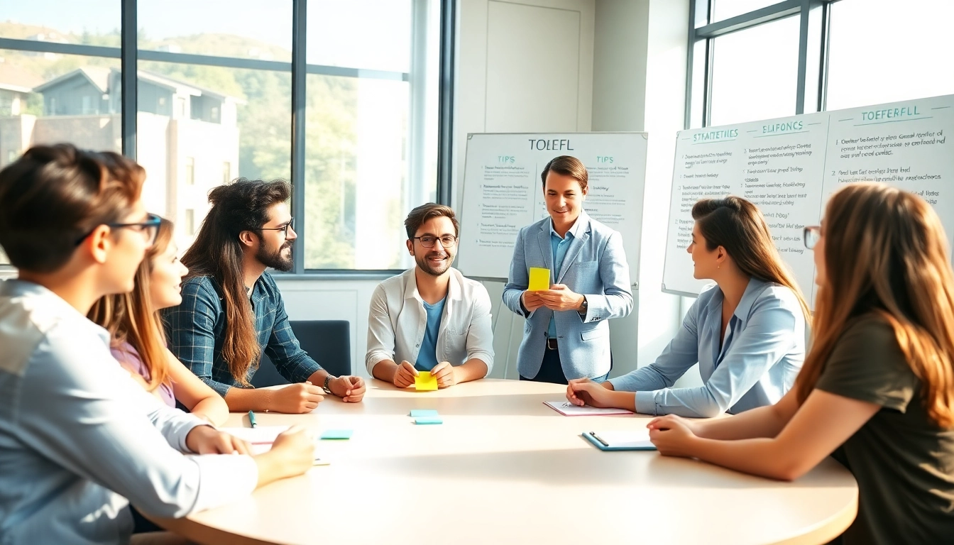 Enhancing TOEFL scores with expert help in a bright, engaging classroom setting.