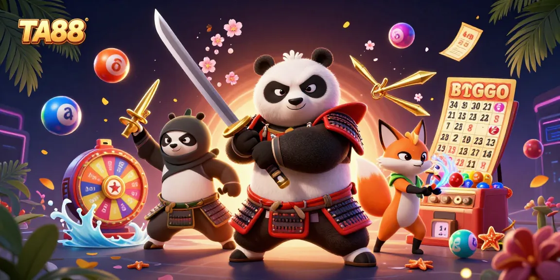 TA88 engages players with a vibrant scene featuring samurai panda, ninja fox, and lottery elements.