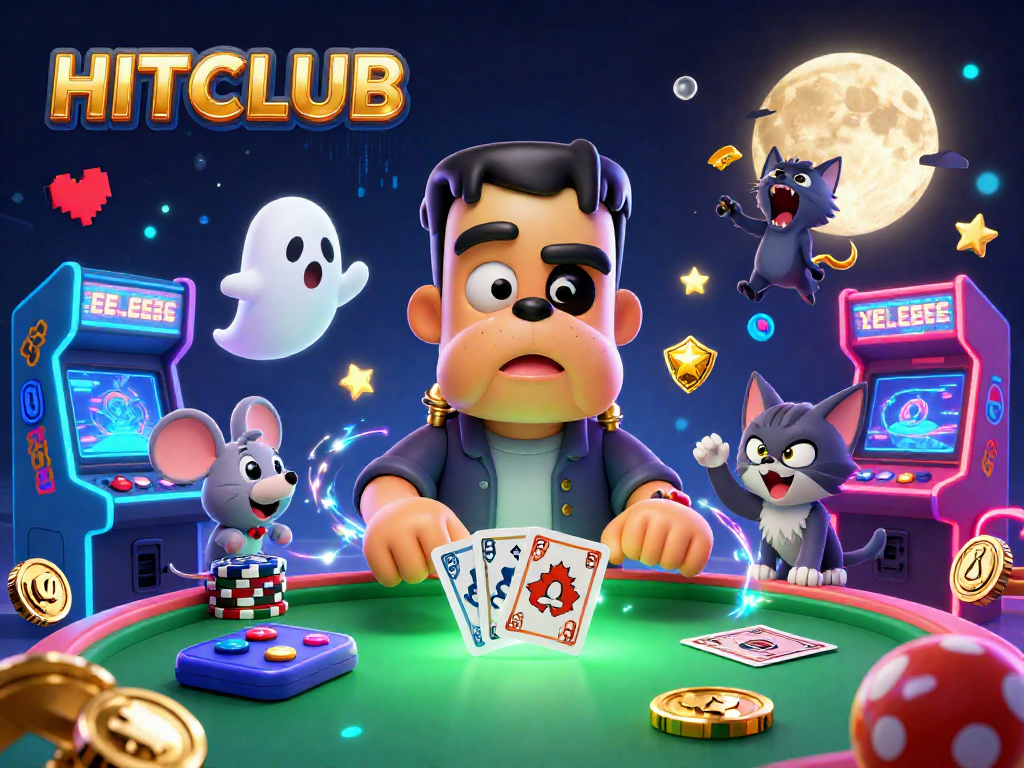 HITCLUB showcases dynamic gaming action with vibrant 3D characters and exciting casino elements.