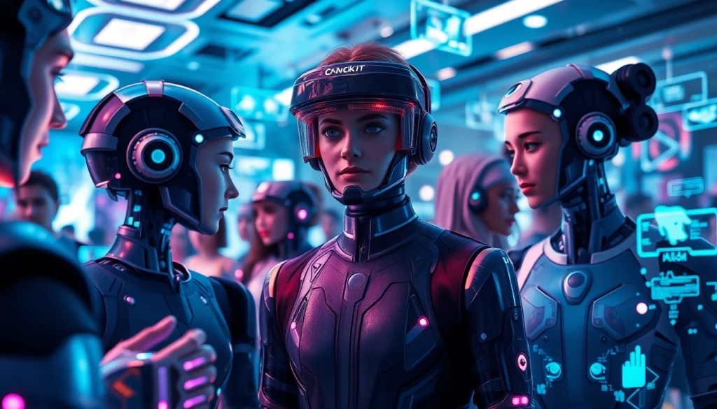Engaging interactive characters in a digital landscape representing crush on ai.
